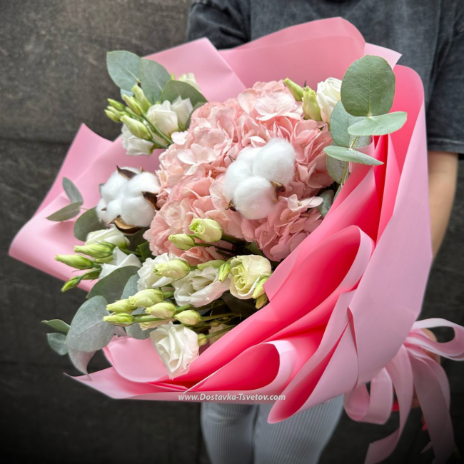 Цветы Букет с розовой гортензией "Баффина"