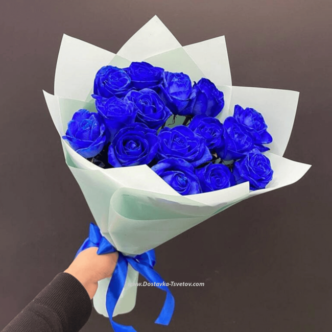 Цветы 15 синих роз "Ледниковый Период"