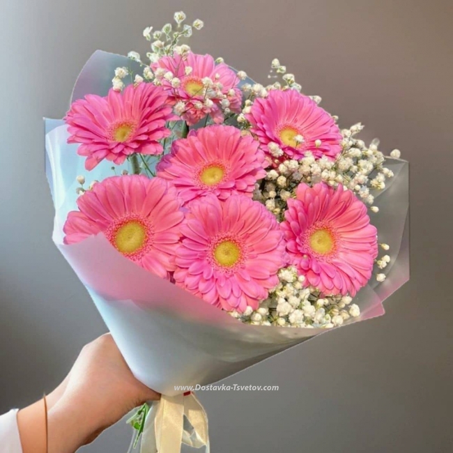 Цветы Букет из розовых гербер "Барби"