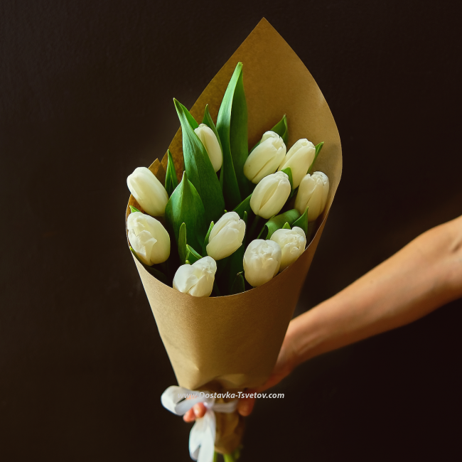 11 тюльпанов																								 Белый букет тюльпанов "Монако"