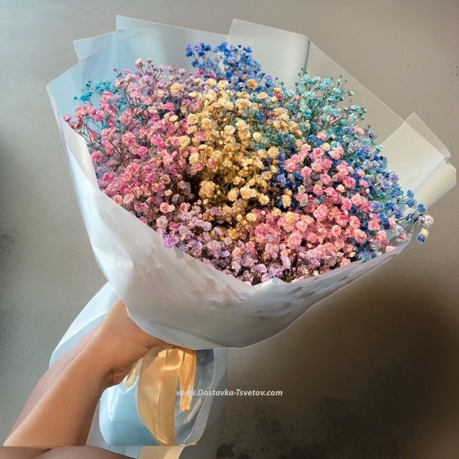 Цветы Букет из 11 радужных гипсофил «Коронованная цветом»