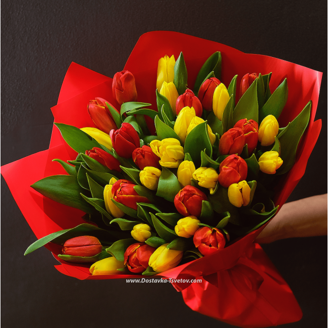 Красно-желтые тюльпаны Букет красно-желтых тюльпанов "Паприка"