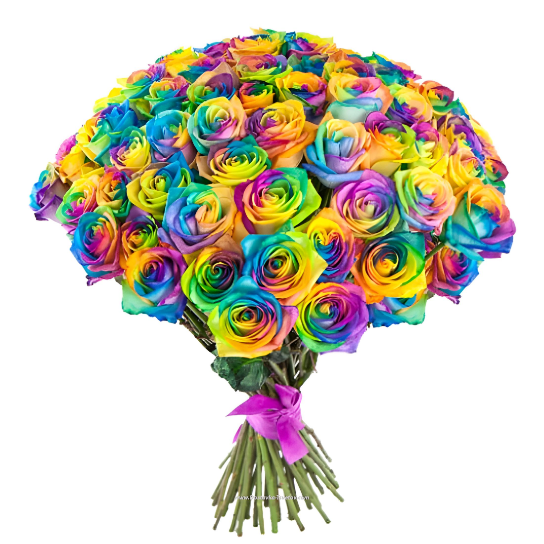 Радужные Яркий букет радужных роз "Живые Краски"