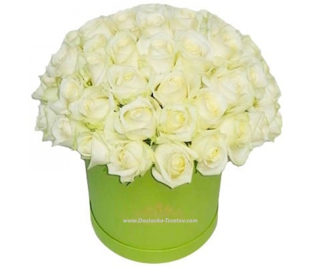 Розы Белые розы "Токио" в зеленой коробке