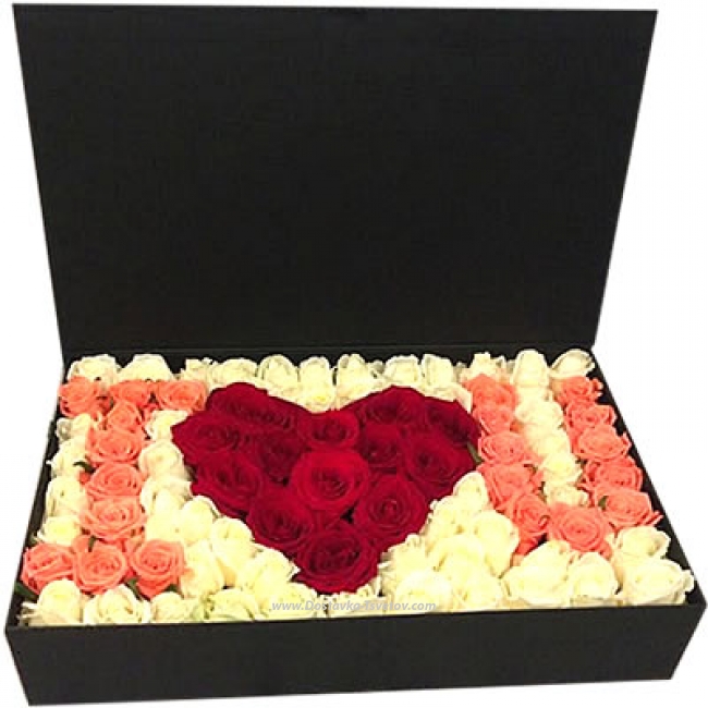 Цветы Розы в коробке "I Love You"