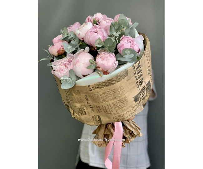 Цветы Букет «Родная» из розовых пионов