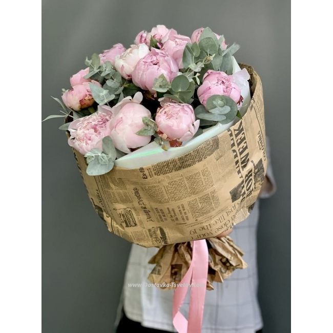 Цветы Букет «Родная» из розовых пионов