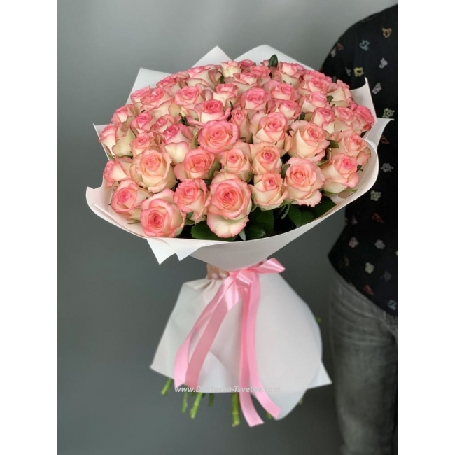 Розовые Розы Букет розовых роз "Сказка" 51 штука