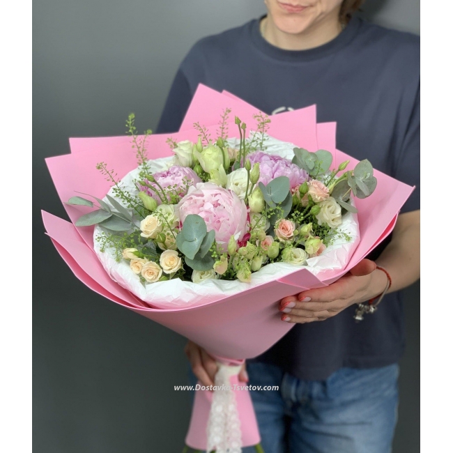 Цветы Букет розовых пионов "Для Милой"