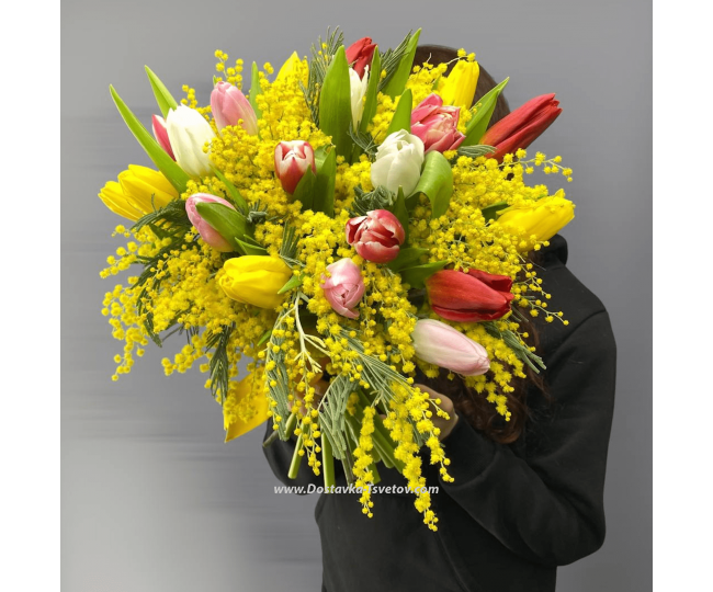Цветы Букет цветов "Мимоза и тюльпаны"