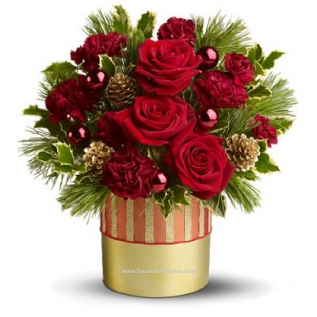 Новогодние букеты Коробка цветов "Страна Чудес"