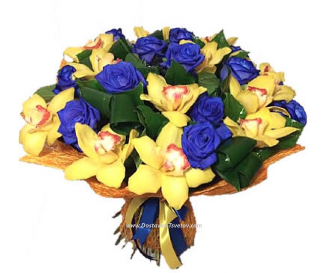 Розы Синие розы и орхидеи "Аквариум"