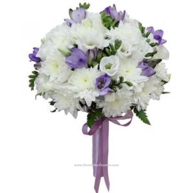 Цветы Букет невесте из хризантем и фрезий "Звёздочки"