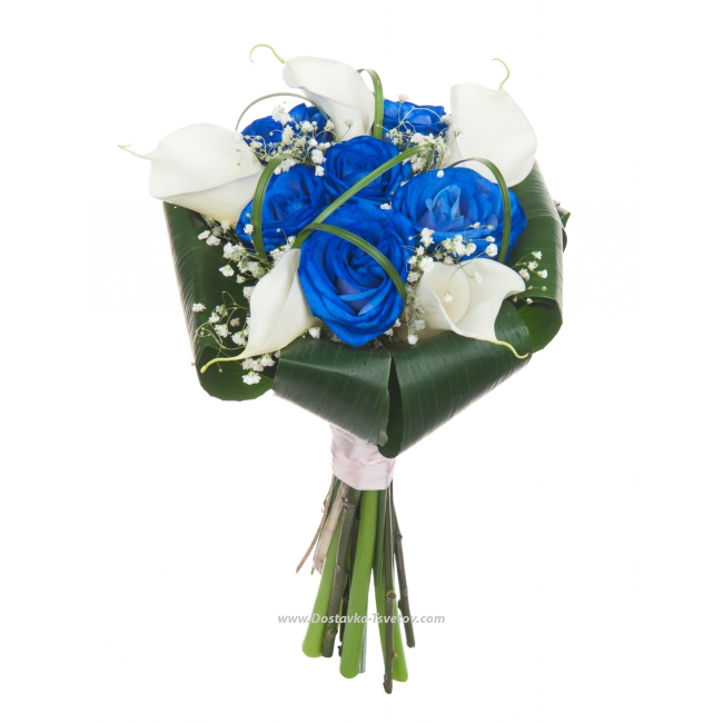 Синие Розы Букет невесты "Синие розы с каллами"