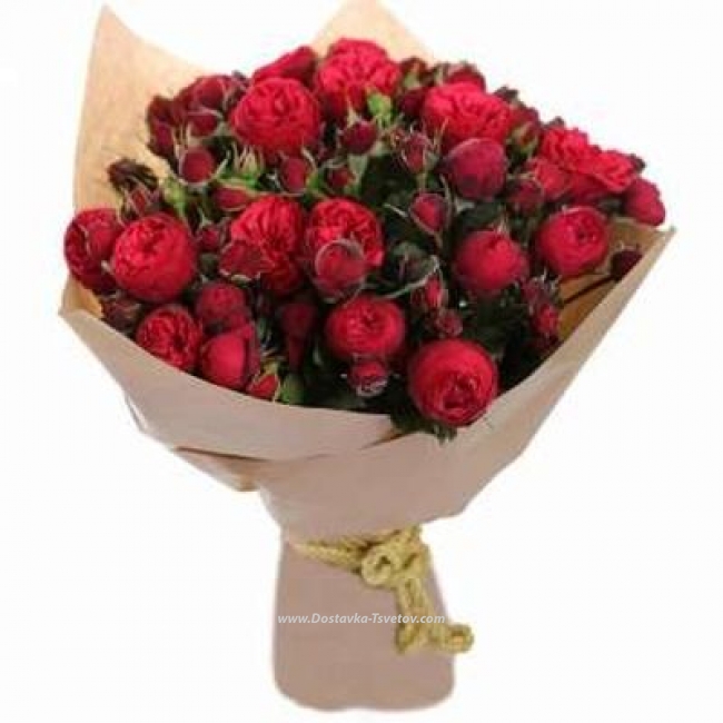 Пионовидные розы Букет красных пионовидных роз "Мажорная Тональность"