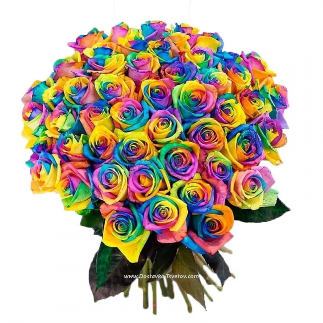 Радужные розы Букет из 51 розы "Радуга Любви"