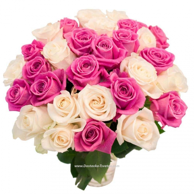 Букет белых и розовых роз "Искушение"
