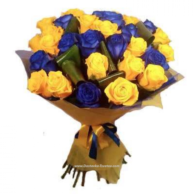 Букет синих и желтых роз "Линда"