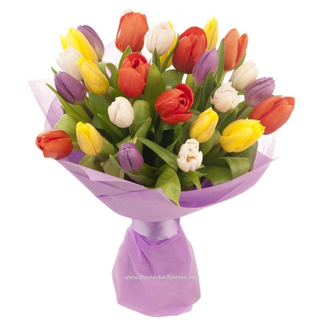 Тюльпаны Букет разноцветных тюльпанов "Флирт"