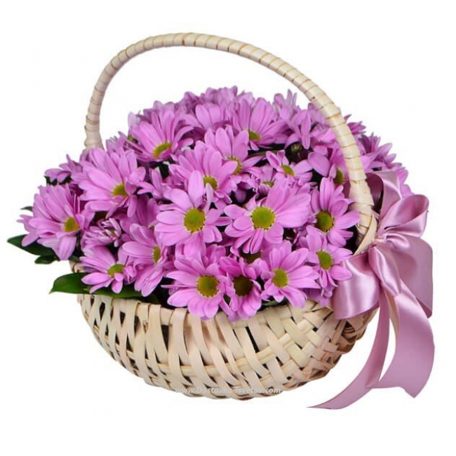 Хризантемы в корзине Розовые цветы "Качели Любви"
