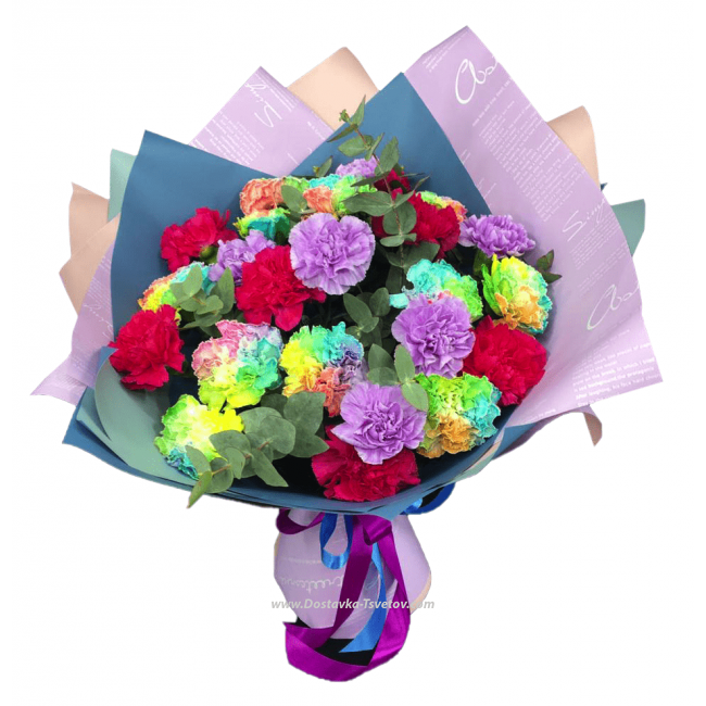 Цветы Букет из 25 разноцветных гвоздик