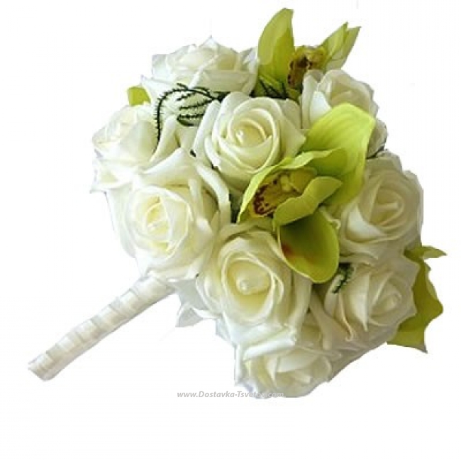 Белые Розы Букет невесты из роз и орхидеи "Красота Небес"