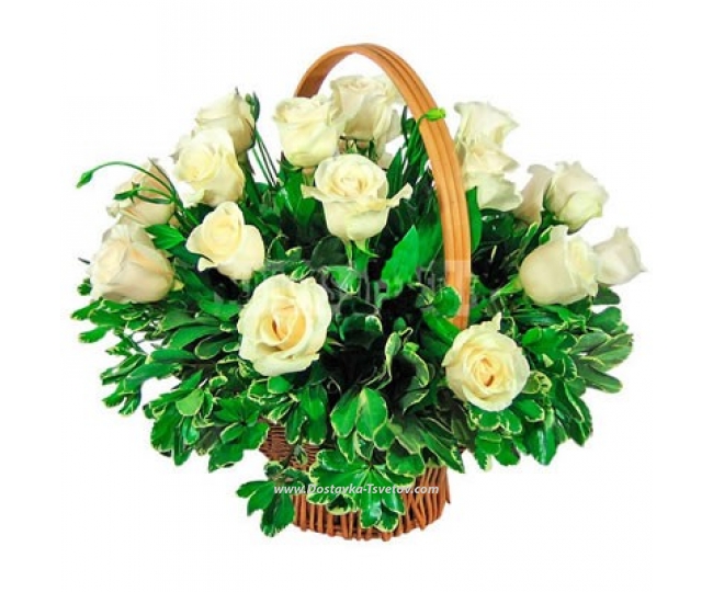 Розы Корзина белых роз "Гранада"