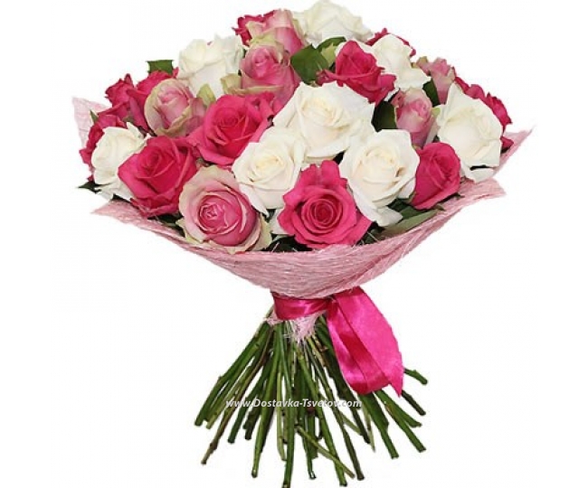 Роза Микс Бело-розовые розы "Счастье"