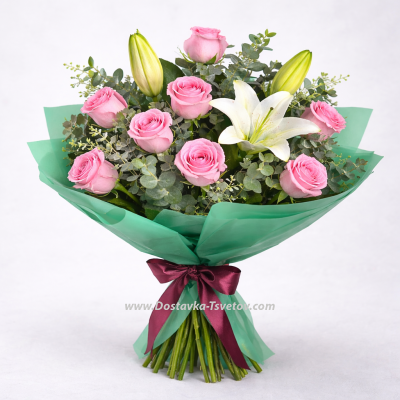 Букет из лилий и роз "Вафелька"