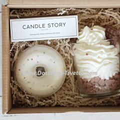 Бокс 2 "Десертная свеча + пончик для ванны + спички"